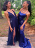 A Line Royal Blue Satin Prom Dresses LBQ2282